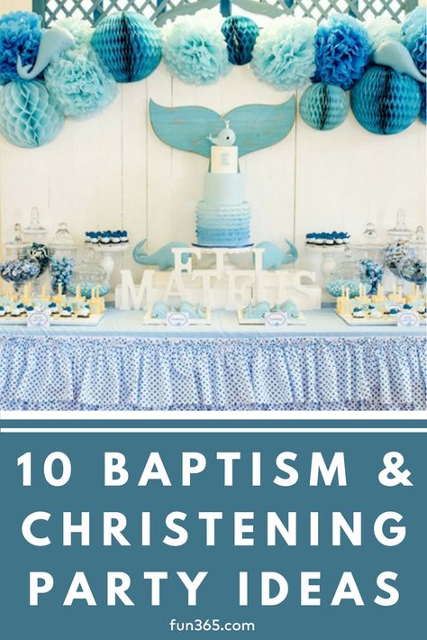 We've rounded up our favorite party themes for a child's baptism or christening! Get inspiration and clever ideas to help make your child's day extra special. Baby Boy Baptismal Theme Ideas, Baby Boy Christening Theme, Baptism Ideas Boys Decoration, Christening Themes Boy, Christening Decorations Boy, Baptism Theme Boy, Baptism Theme Ideas, Baptismal Theme Boy, Baptism Ideas Boys