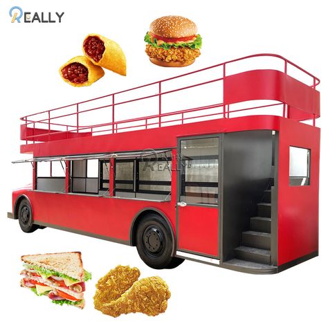 Double Decker Food Truck, Food Van Design, Bus Restaurant, Mobile Restaurant, Food Vans, Small Restaurant Design, Coffee Van, Food Van, Food Kiosk