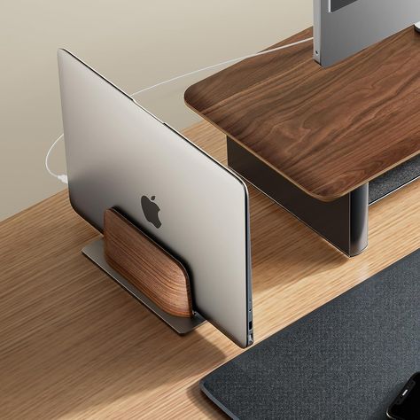 Amazon.com: UPERGO Vertical Laptop Stand for Desk, Laptop Holder to Dock MacBook, MacBook Pro and Other Laptops, Black Walnut Wood : Electronics Laptop Stand Wood, Vertical Laptop Stand, Laptop Stand For Desk, Desk Laptop, Laptop Holder, Laptop Tray, Office Inspo, Black Walnut Wood, Macbook Laptop