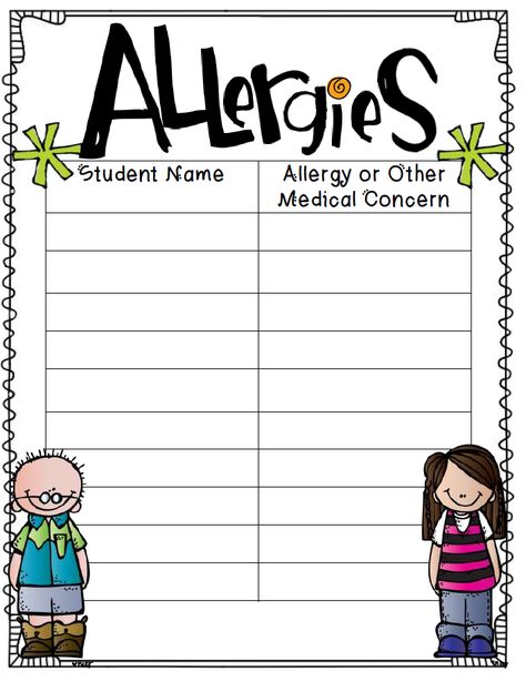 Allergy List For Classroom, Daycare Allergy Forms, Allergy Forms For Daycare, Daycare Templates Free Printable, Childcare Director Office Decor, Daycare Office Ideas, Daycare Paperwork, Preschool Forms, Daycare Printables