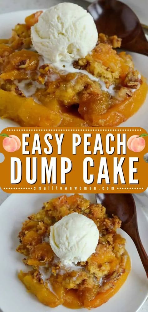 Learn how to make Peach Dump Cake! Whether using fresh or frozen peaches, this summer dessert recipe has spectacular flavor and texture. Serve this easy spring treat warm a la mode with vanilla ice cream! Cobbler Dump Cake, Peach Desserts Easy, Peach Cobbler Dump Cake, Homemade Peach Cobbler, Fresh Peach Recipes, Peach Dump Cake, Cobbler Easy, Frozen Peaches, Peach Dessert Recipes