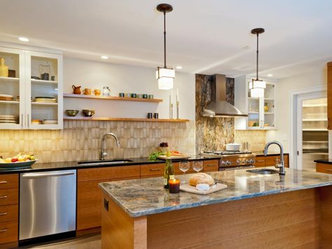 If you can't decide whether to install upper cabinets or not, consider a combination. The mix of glass-front cabinets and open shelving in this kitchen by designer Laura Robbins provides visual interest as well as plenty of storage space. Kitchen Without Cabinets, Kitchen Without Upper Cabinets, Kitchen No Upper Cabinets, Kitchen Cabinets Height, Kitchens Without Upper Cabinets, White Contemporary Kitchen, Open Kitchen Cabinets, No Upper Cabinets, Contemporary Style Kitchen