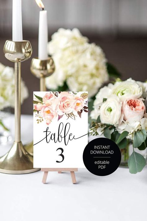 Floral Wedding Table Number, Wedding Table Printable, Numbers Printable, Instant Download, DIY Table Numbers, Table Number Cards  -KATHERINE Table Numbers Wedding Elegant Printable, Table Number For Bridal Shower, Wedding Table Numbers Zazzle, Table Number Card Template, Jar Table Numbers Wedding, Mason Jar Table Numbers Wedding, Seating Table Signs, Wine Bottle Table Numbers With Flowers, Wine Theme Table Numbers