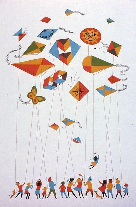 Kids and Kites (Furnishing Fabric) | The Art Institute of Chicago Flying Kites, Kites For Kids, Kite Designs, Go Fly A Kite, Kite Festival, Psy Art, Kite Flying, Kites, Art Drawings For Kids