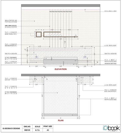 Bed Interior Design Ideas, Detailed Drawings Interior Design, Bed Elevation Design, Bed Design Detail Drawing, Interior Design Working Drawings, Bed Structure Design, Bed Detail Design, Bed Working Drawing, Interior Working Drawings