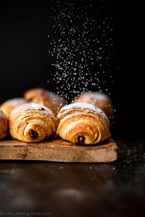 Extra flaky and buttery homemade chocolate croissants (Pain au Chocolat) are incredible warm from the oven. Recreate this French bakery classic at home with a recipe and video tutorial on sallysbakingaddiction.com Chocolate Croissants, Food Photography Dessert, French Bakery, Chocolate Croissant, Food Photography Inspiration, Homemade Chocolate, Beautiful Food, Homemade Bread, Bread Baking