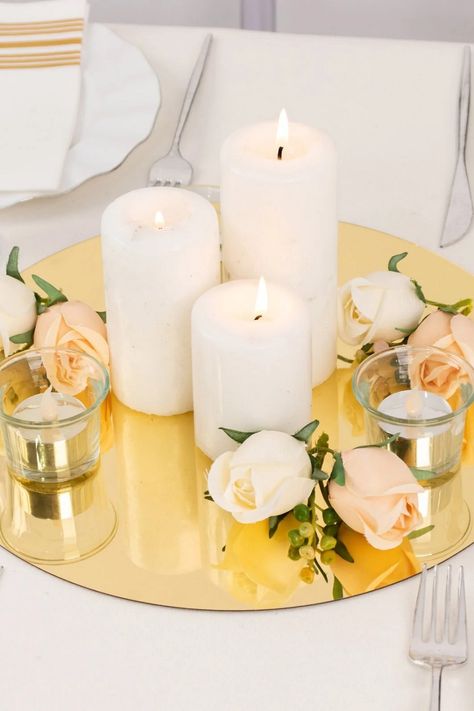 Let your creativity flourish with our Mirror Plastic Charger Plates – a versatile essential that effortlessly enhances your event decor. 🍽️✨ #EventDecor #EventStyling #EventDesign #EventInspiration Gold Table Centerpieces, Acrylic Charger Plates, Silver Charger Plates, Plate Chargers, Gold Mirror Acrylic, Dining Plate, Gold Tray, Serving Tray Decor, Round Serving Tray