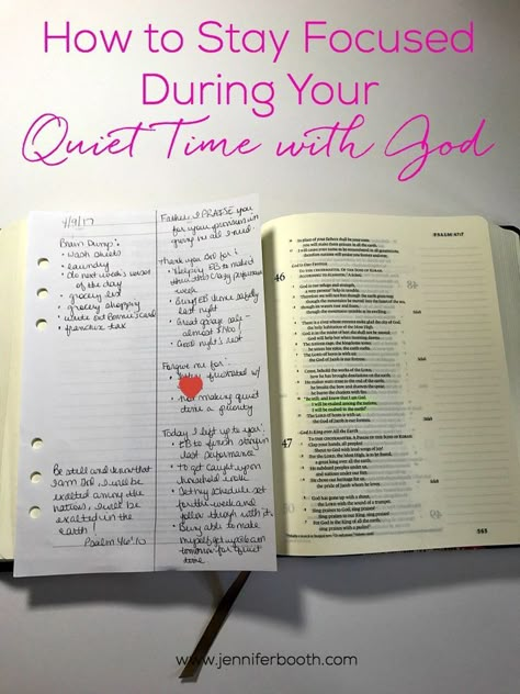 Staying focused during your quiet time with God is not always easy. Especially if you're like me and not a morning person! Check out this simple way to ensure you stay focused to hear what God wants to say to you each day. Devotional Notes Ideas, Devotional Time With God, Quiet Time Journal, Time Journal, Quiet Time With God, Study Plans, Personal Bible Study, Staying Focused, Bible Study Help