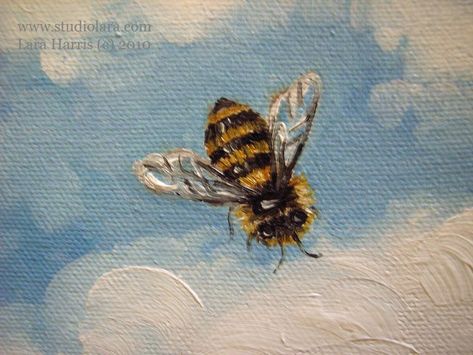 paintings of bees | Fuzzy Honey Bees Flying in the Clouds, 6"x6", Bee Painting, Mirror Painting, Bee Art, Arte Sketchbook, Honey Bees, Cloud Painting, Aesthetic Painting, In The Clouds, Painting Art Projects