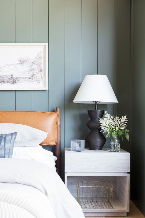 Layering Warm Tones Into Your Space: Our Tips Lakehouse Bedroom, The Mcgee Home, Portola Paint, Lake House Bedroom, Mcgee Home, Blue Green Paints, Dekorasi Kamar Tidur, Green Paint Colors, Modern Bedroom Design