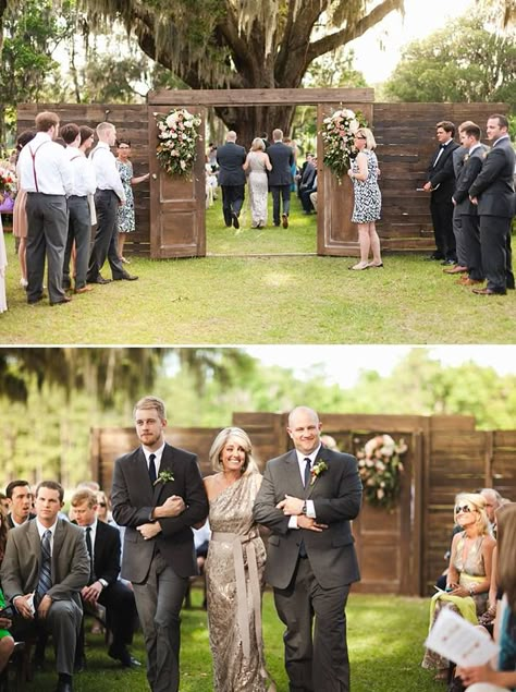 Outdoor Ceremony Entrance Ideas, Old Doors Used For Weddings, Doors For Outdoor Wedding Entrance, Outdoor Wedding Doors Entrance Diy, Wedding Doors Entrance Outdoor Ceremony Diy, Outside Wedding Doors Entrance, Diy Wedding Doors Entrance, Hide The Bride Outdoor Wedding, Outdoor Wedding Doors Entrance