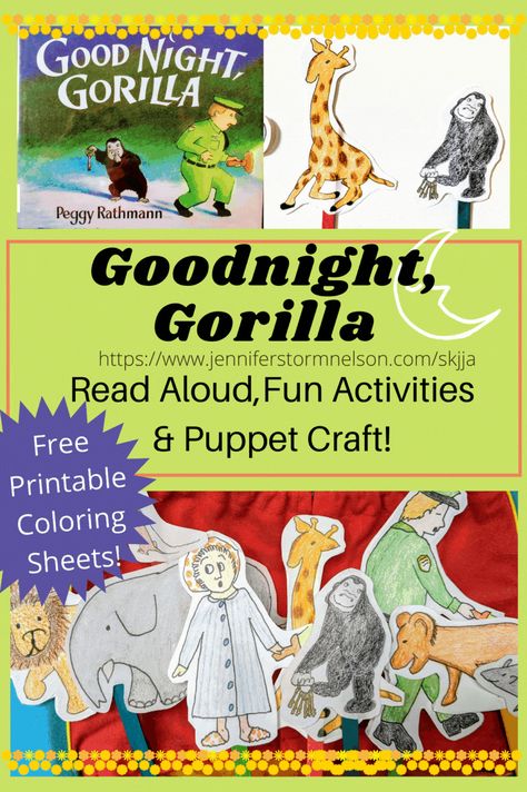 Enjoy a read aloud with your kids of this wonderful story, including discussion questions, extension activities, and a free printable puppet craft for kids to do at home or school. Goodnight Gorilla Craft, Goodnight Gorilla Activities, Goodnight Gorilla, Preschool Zoo Theme, Gorilla Craft, Zoo Activities, Gorillas Art, Flannel Board Stories, Read Aloud Activities