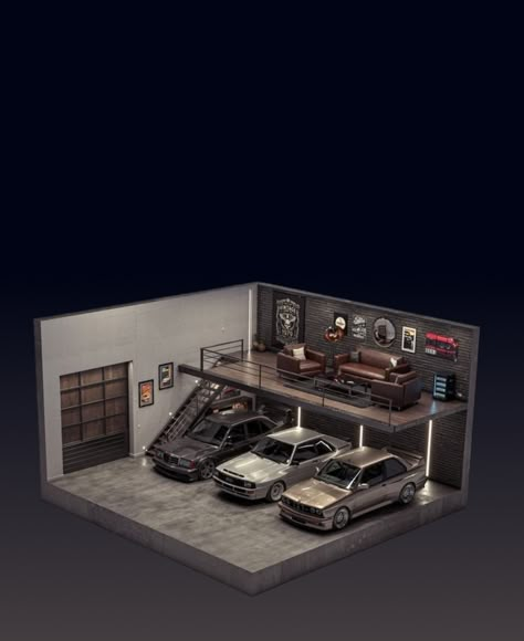 Hotwheels Garage Ideas, Bmw Garage Ideas, Hot Wheels Diorama Garage, Hot Wheels Garage Diy, Hot Wheels Cars Display, Garage Diorama, Diecast Cars Display, Hot Wheels Room, Interior Concept Art