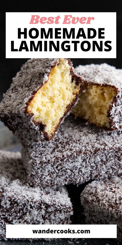 Iconic Aussie Lamingtons are so easy to make and the perfect treat for Australia Day. With just 10 mins prep, this easy lamington recipe will leave you with fluffy sponge cakes wrapped in chocolate sauce and coconut. Grab a hot cuppa and let’s dive in! Lemmingtons Recipe, Australian Lamingtons Recipes, Lemmingtons Recipe Easy, Lemington Cake Recipes, Lamingtons Recipe Australia, Homemade Lamingtons, Lamingtons Cake, Chocolate Lamingtons, Aussie Desserts