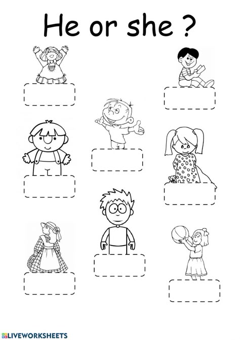 Pronouns: he - she - Interactive worksheet English Grammar For Kids, English Worksheets For Kindergarten, Grammar For Kids, Kindergarten Reading Worksheets, English Activities For Kids, Personal Pronouns, English Exercises, English Phonics, Learning English For Kids