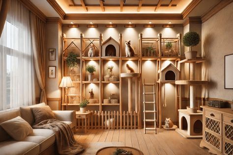 cat-room-wall-ideas-2 Cat Tree Decor Ideas, Home Office With Cats, Laundry Cat Room Ideas, Cat Rooms Indoor Ideas, Cattery Ideas Cat Room, Cat Wall Furniture Diy, Cat Rooms Indoor, Indoor Cat Room Ideas, Diy Cat Wall Ideas