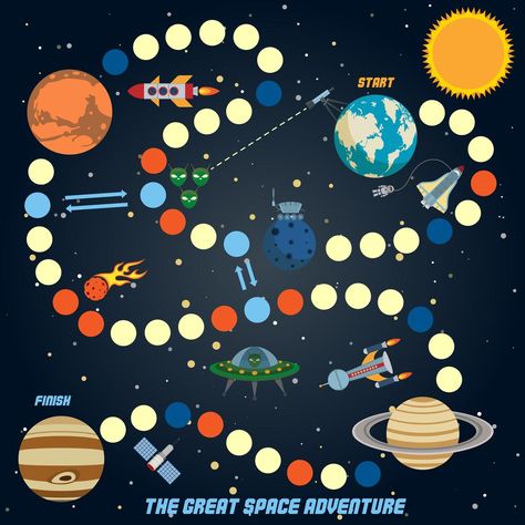 Space quest game Space Game Design, Space Preschool, Toddler Coloring Book, Space Activities, Board Game Design, Space Games, Space Party, Space Birthday, Toddler Books