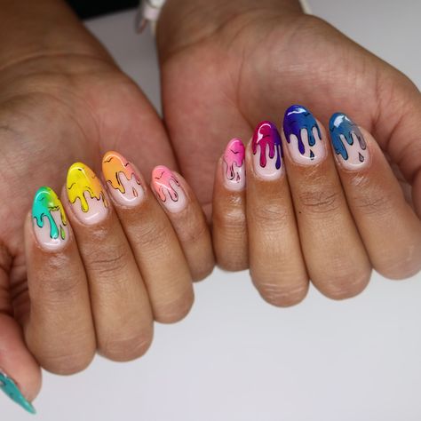 Rainbow Drip Nails, Slime Nails, Space Nail Art, Negative Space Nail Art, Negative Space Design, Negative Space Nails, Water Color Nails, Space Nails, Nail Art Techniques