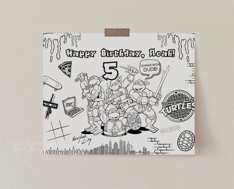 Teenage Mutant Ninja Turtles Invitations, Teenage Mutant Ninja Turtles Birthday Party Free Printable, Ninja Turtle Birthday Invitations Template, Placemat Template, Ninja Turtle Birthday Banner, Free Tmnt Party Printables, Birthday Coloring Page, Ninja Birthday Party, Link Edit