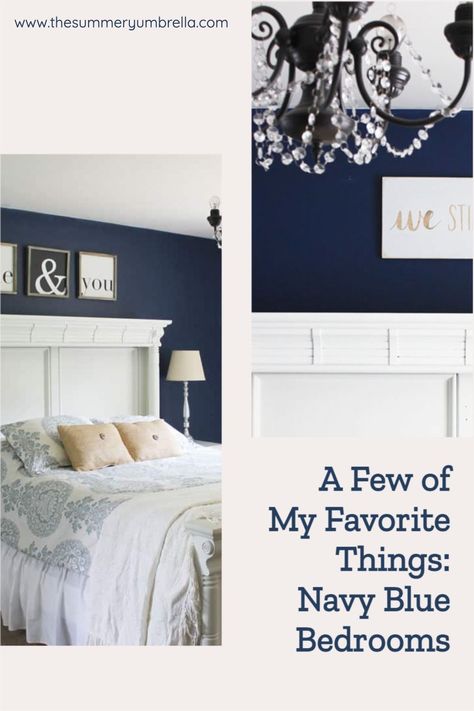 Bring a touch of sophistication to your bedroom with our latest feature, 'Just a Few of My Favorite Things: Navy Blue Bedrooms.' From traditional to modern, we showcase a collection of stylish and inspiring navy blue bedrooms that will have you falling in love with this timeless color. #NavyBlueBedrooms #BedroomDesign #BedroomInspiration #HomeDecor #InteriorDesign #BedroomDecor Budget Farmhouse Decor, Blue Bedrooms, Decor Inspiration Diy, Navy Blue Bedrooms, Blue Bedroom Decor, Modern Farmhouse Bedroom, French Country Bedrooms, Anthropologie Home, White Shelves