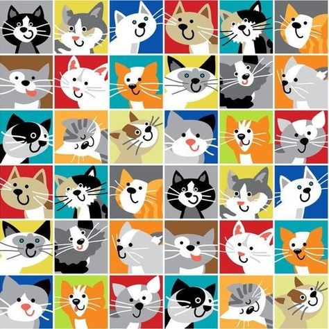 Cat Quilt Patterns, Cat Quilts, 강아지 그림, Soyut Sanat Tabloları, Cat Quilt, Soft Book, Cat Fabric, Cats Illustration, Cat Illustration