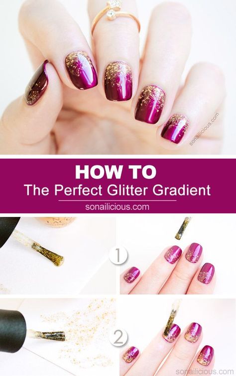 2 Genius Tips For A Perfect Glitter Gradient Manicure #nails #nailart #glitternails Gradient Nails Tutorial, Gradient Nail Art, Glitter Gradient Nails, Glitter Gradient, Glitter Rosa, Nail Designs Tutorial, Glitter Eyeliner, Super Nails, Glitter Nail Polish