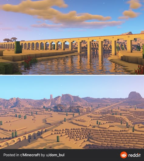 Minecraft Viaduct, Desert Ideas Minecraft, Desert Buildings Minecraft, Minecraft Desert Bridge, Minecraft Sand Builds, Minecraft Mesa Base, Minecraft Arena Ideas, Minecraft Building Ideas Desert, Desert Minecraft Houses