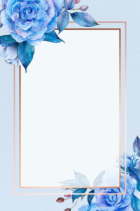 Blue floral gold frame design space | premium image by rawpixel.com / Boom Gold Frame Design, White Flower Background, Blue Flowers Background, Flower Frame Png, Flower Background Design, Flower Graphic Design, Floral Border Design, Flower Background Wallpaper, Floral Poster