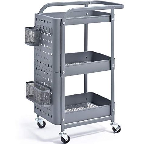 Trolley Organizer, Diy Pegboard, Medical Cart, Steel Pegboard, Rolling Kitchen Cart, Push Cart, Rolling Storage Cart, Grey Office, Storage Trolley