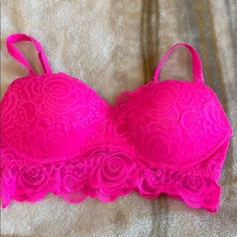 Hot Pink Bra, Lace Balconette, Pink Lace Bra, Victoria Secret Pink Bras, Balconette Bra, Pink Colour, Pink Bra, Bras And Panties, Sleepwear Women