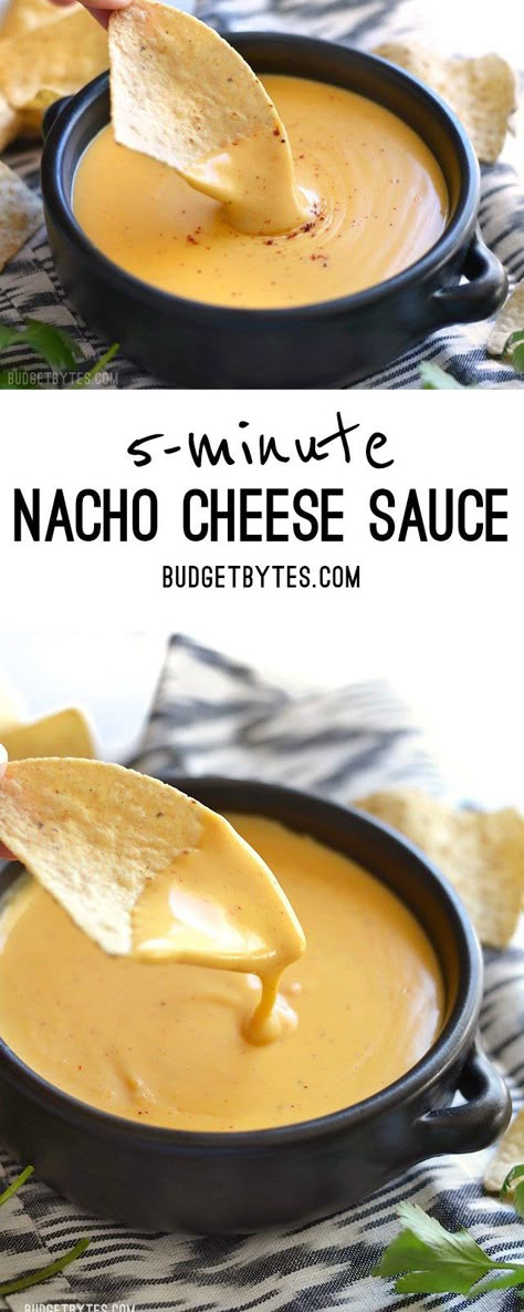 5 Minute Nacho Cheese Sauce - BudgetBytes.com Nachos Recipe Easy, Nacho Cheese Sauce, Cheese Sauce Recipe, Nachos Recipe, Nacho Cheese, God Mat, Cheese Sauce, Real Simple, Tortilla Chips