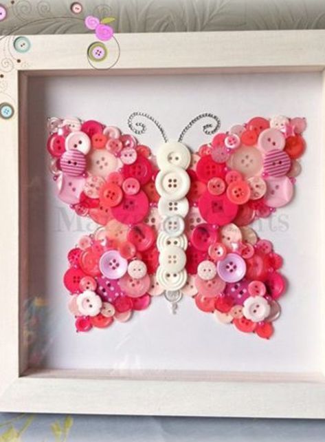 Button Butterfly, Button Art Projects, Button Pictures, Butterfly Bedroom, Cuadros Diy, Button Projects, Button Creations, Butterfly Room, Button Ideas