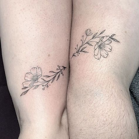 Kaitlyn | Edmonton Tattoo Artist on Instagram: “Friends tats cute joining flowers” Joining Tattoos For Friends, Matching Flower Tattoos, Edmonton Tattoo, Bff Tattoos, Friendship Tattoos, Instagram Friends, Best Friend Tattoos, Friend Tattoos, Artist On Instagram