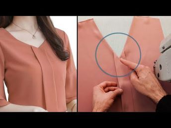 Shirt Collar Sewing Tutorial, V Neck Tutorial, V Neck Sewing Tutorials, Blouse Pattern Sewing Tutorials, Blouse Pattern Sewing Simple, Sewing Blouses For Women, Sewing Collars Pattern, Sew V Neck, V Neck Sewing