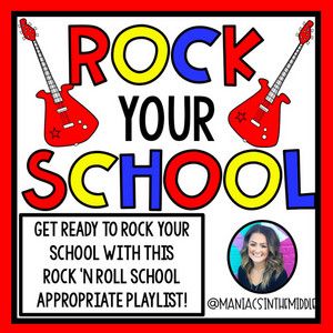 Are you ready to ROCK YOUR SCHOOL?! Use this playlist all day long & rock out with your students! Rock Your School Room Transformations, Rock And Roll Room Transformation, Rock Your School Day Activities, Rock And Roll Classroom Transformation, Rock Your School Day Themes, Rock And Roll School Theme, Rock Your School Day Ideas, Popular Playlists, Rock Your School Day