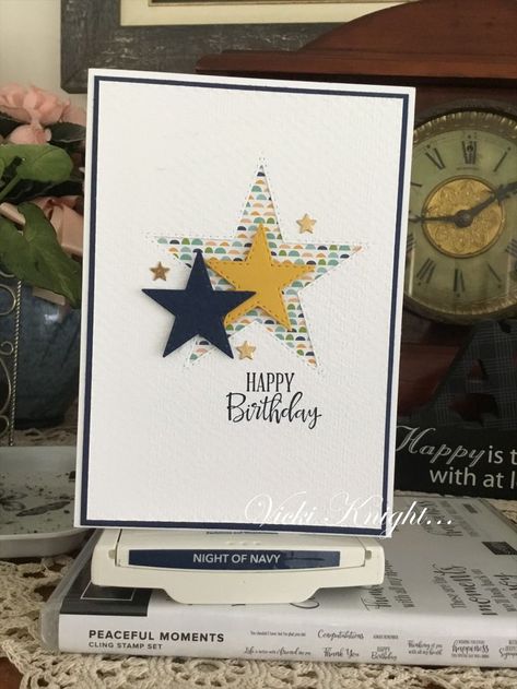 SU Stitched Stars. Pattern Part dsp. | Kids birthday cards, Birthday card craft, Simple cards Su Stitched Stars Dies, Cards With Stars Handmade, Handmade Birthday Cards For Men, Men’s Birthday Cards, Birthday Cards Simple, Homemade Cards For Men, Geometric Cards, Masculine Cards Handmade, Men Masculine