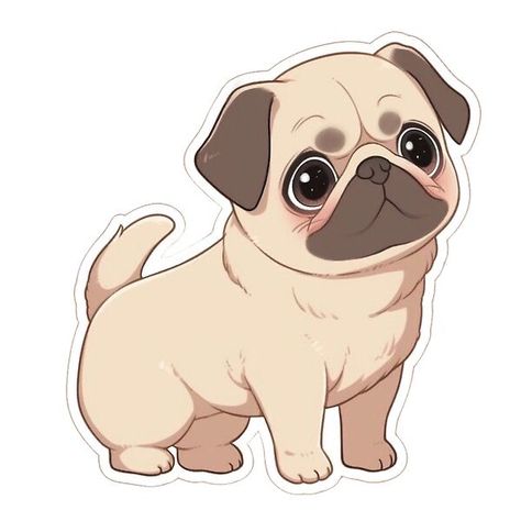 Cute Pug Art, Pugs Painting, Pug Kawaii, Pug Drawing, Pug Facts, Pug Dog Puppy, Pug Cartoon, Pug Illustration, Pugs And Kisses