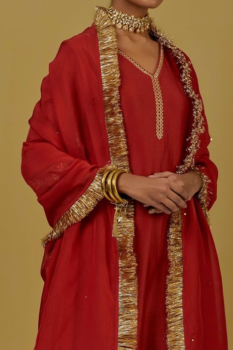 Buy Ikshita Choudhary Red Tissue Organza Fringe Border Dupatta Online | Aza Fashions Kaftans Dresses, Kurtis For Women, Organza Dupatta, Saree Blouses, Aza Fashion, Tunics, Lehenga, Red Color, Kimono Top