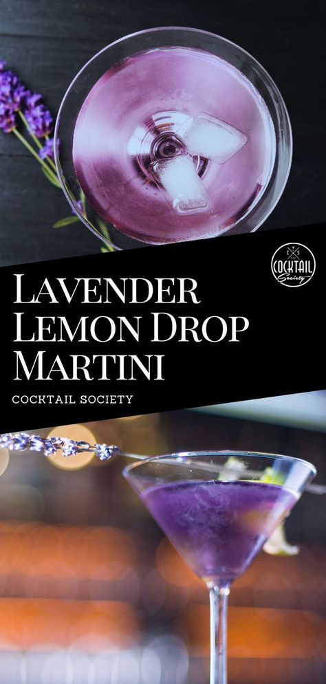 One of the most popular contemporary riffs on the Marini: This Lavender Lemon Drop Martini is a floral twist on the Lemon Drop cocktail. A perfect summer drink sweetened with lavender simple syrup. #Martini #LavenderMartini #LavenderCocktail #Vodka #VodkaCocktail #BestCocktail #LavenderLemonDrop #PurpleCocktail #LilaCocktail #Cocktail #CocktailRecipe Lavender Lemon Drop, Lemon Drop Martini Recipe, Shots Alcohol Recipes, Lavender Martini, Lavender Simple Syrup, Lemon Drop Cocktail, Lavender Cocktail, Halloween Drinks Alcohol, Martinis Drinks