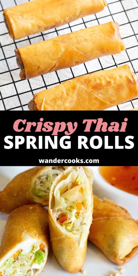 Thai spring rolls are crispy, crunchy crowd pleasers! So easy to make and full of flavour - you won't want to stop at just one! Make up a big batch to enjoy now with plenty leftover to freeze for later. Pad Thai Spring Rolls, Thai Spring Rolls Recipe, Thai Rolls, Thai Spring Rolls, Spring Roll Recipe, Bean Sprouts, Oyster Sauce, Spring Rolls, Fish Sauce