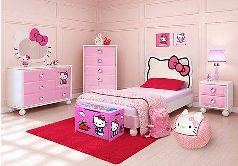 Shop for a Hello Kitty Twin Bedroom at Rooms To Go Kids. Find  that will look great in your home and complement the rest of your furniture. #iSofa #roomstogo Hello Kitty Bedroom Furniture, Hello Kitty Bedroom Set, Hello Kitty Bedroom Decor, Hello Kitty Furniture, Idea Bilik Tidur, Kitty Furniture, Reka Bentuk Bilik Tidur, Bed Furniture Set, Twin Bedroom Sets