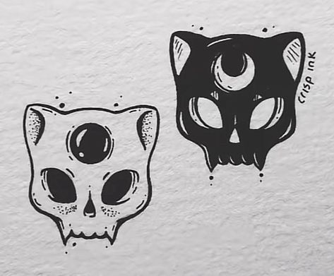 Witchy Couple Tattoos, Creepy Cute Matching Tattoos, Skull Matching Tattoos, Plur Tattoo, Creepy Cat Tattoo, Cat Matching Tattoos, Dark Cat Tattoo, Dark Matching Tattoos, Spooky Cat Tattoo