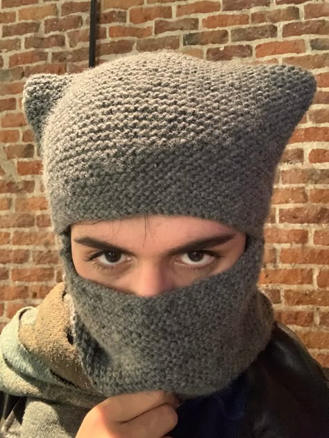 Trapper Hat Aesthetic, Aesthetic Balaclava, Cat Ear Balaclava, Cat Balaclava, Balaclava Aesthetic, Balaclava With Ears, Aesthetic Knitwear, Stab People, Cat Eared Beanie