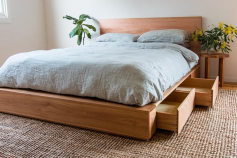 Japanese Storage Bed, Minimalist Bed Frame With Storage, Beds With Drawers Underneath, Bed Base Design, Bed Base With Drawers, Beds With Storage Drawers, Modern Storage Bed, Bed With Drawers Underneath, Wooden Bed With Storage