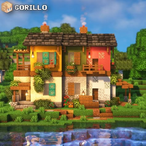 Hey there! Here is an Italian-inspired town house perfect for survival. Build downloads are available on Patreon. Minecraft Italian Town, Italian Minecraft House, Minecraft Italian Villa, Minecraft Town Houses, Minecraft Italian, Italian Villa House, Pretty Minecraft, French Townhouse, Cliffside House