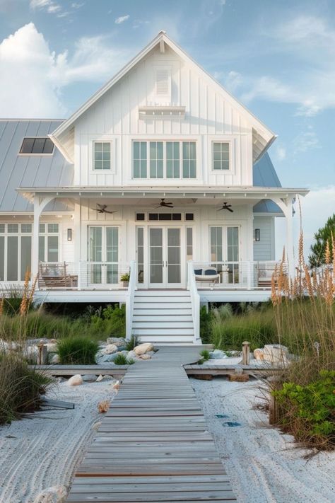 Farm Beach House, Vacation Beach House, Beach Cottage Ideas, Lotto Win, Beach Airbnb, Coastal Home Exterior, Beachy House, Houses By The Beach, Lovely Bedroom