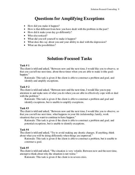 Solution Focused Therapy Activities, Solution Focused Therapy Questions, Solution Focused Brief Therapy, Counselling Theories, Counselling Tools, Solution Focused Therapy, Counseling Techniques, Counseling Worksheets, Clinical Social Work