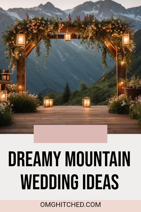 Planning a wedding in the mountains? Get ready for some amazing ideas to make your special day unforgettable! Imagine saying 'I do' with tall trees and stunning views around you. From rustic wooden arches with colorful wildflowers to cozy lanterns and twinkling fairy lights, we've got the best tips to make your mountain celebration magical. Picture an outdoor reception with all of your family and friends surrounded by nature! You won’t want to miss these creative concepts that will surprise and delight your guests. Explore all the fun details here and start planning today! Summer Wedding Mountains, April Mountain Wedding, Mountain Wedding Destinations, Mountain Beach Wedding, Sunset Mountain Wedding, Mountain Intimate Wedding, Adirondack Wedding Venues, Mountain Cabin Wedding, Mountain Wedding Inspiration