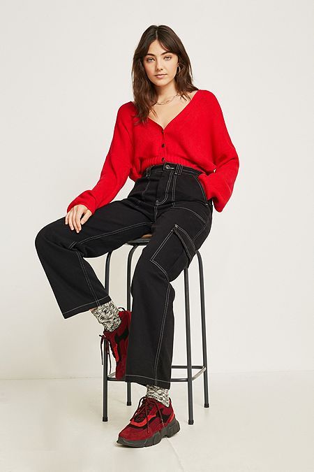 BDG Black Contrast Stitch Skate Trousers Contrast Stitch Pants Outfit, Contrast Stitch Jeans, Prague Fashion, Stitch Pants, Stitch Jeans, Red And Black Outfits, Skate Jeans, Black Stitch, Funky Style