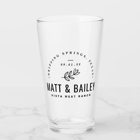 Wedding Pint Glasses, Custom Drinking Glasses, Glass Typography, Monogram Glasses, Glasses For Wedding, Bloom Wedding, Rustic Logo, Wedding Cocktail Napkins, Rustic Modern Wedding